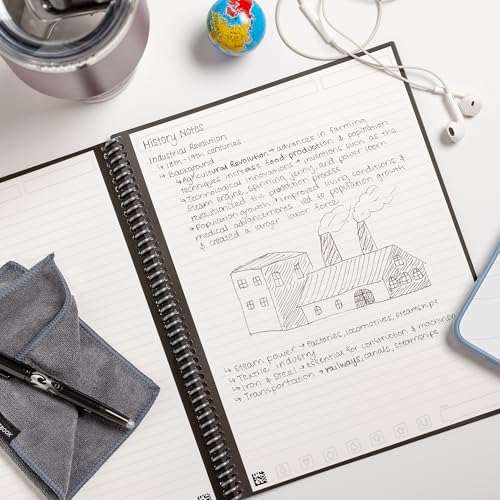 Rocketbook Core Reusable Spiral Notebook, Letter Size 8.5x11, Red - Lined Pages, App-Connected, Erasable, Durable Cover, Ideal for School, Work, and Creative Projects