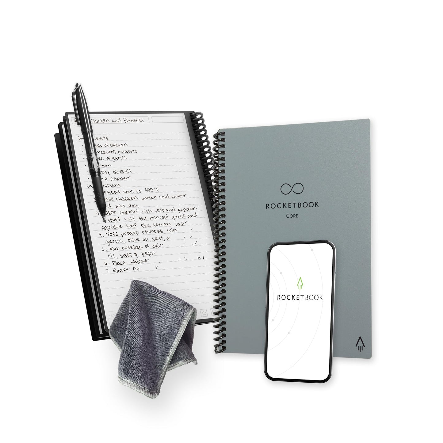 Rocketbook Core Reusable Spiral Notebook, Letter Size 8.5x11, Red - Lined Pages, App-Connected, Erasable, Durable Cover, Ideal for School, Work, and Creative Projects