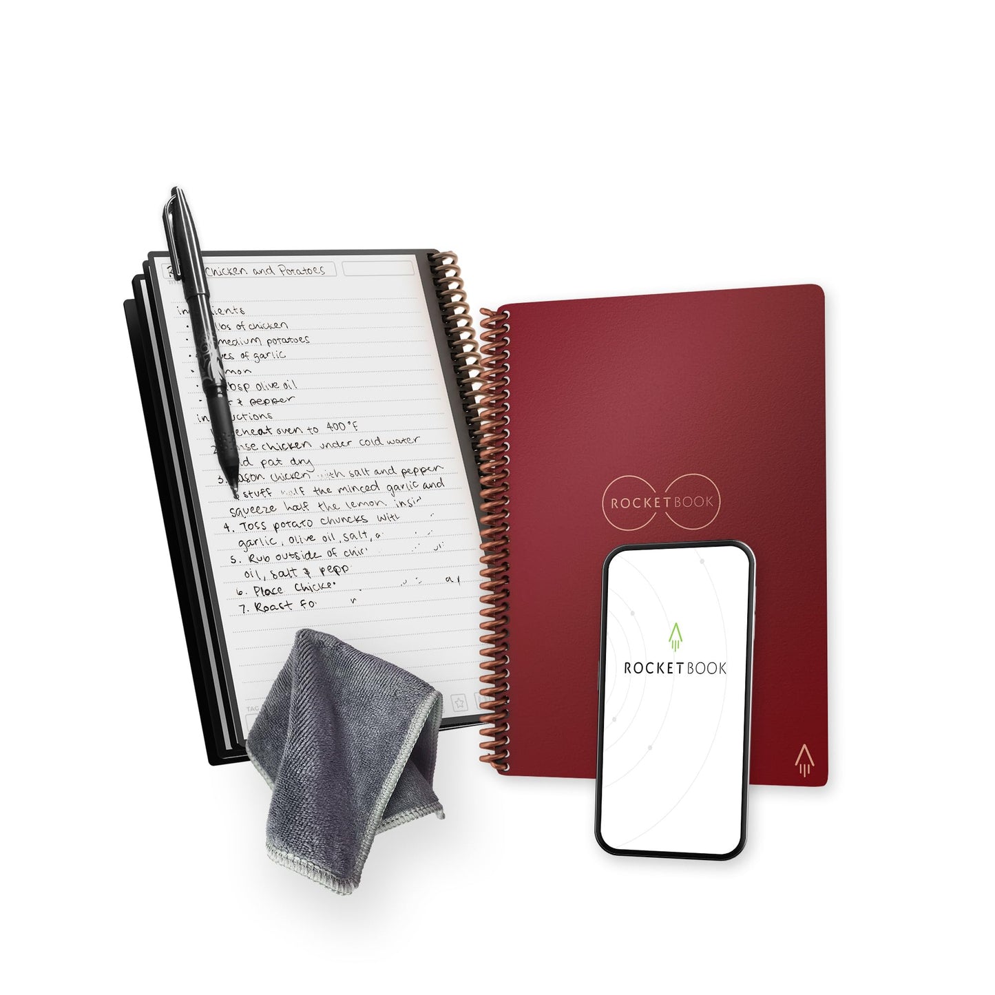 Rocketbook Core Reusable Spiral Notebook, Letter Size 8.5x11, Red - Lined Pages, App-Connected, Erasable, Durable Cover, Ideal for School, Work, and Creative Projects