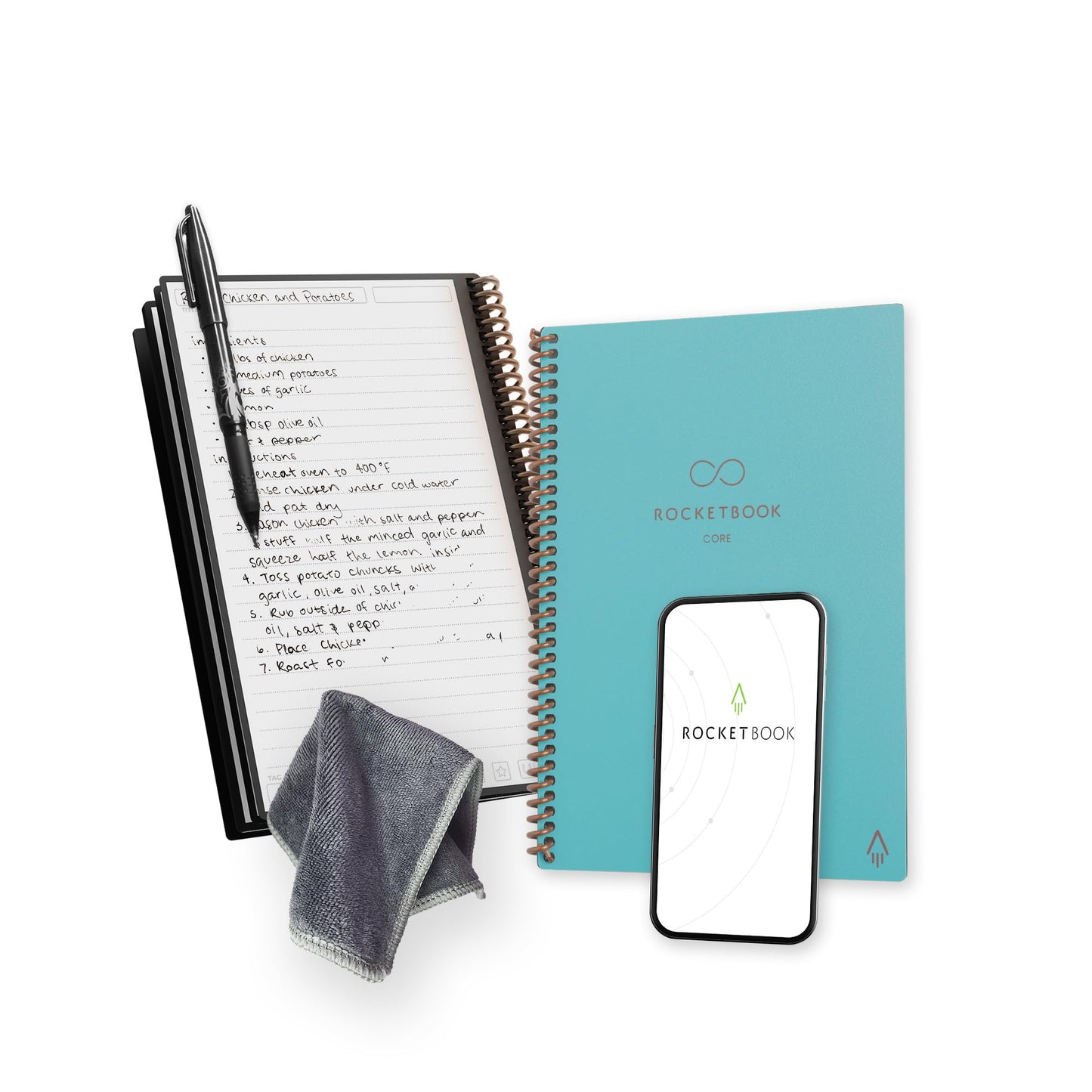 Rocketbook Core Reusable Spiral Notebook, Letter Size 8.5x11, Red - Lined Pages, App-Connected, Erasable, Durable Cover, Ideal for School, Work, and Creative Projects
