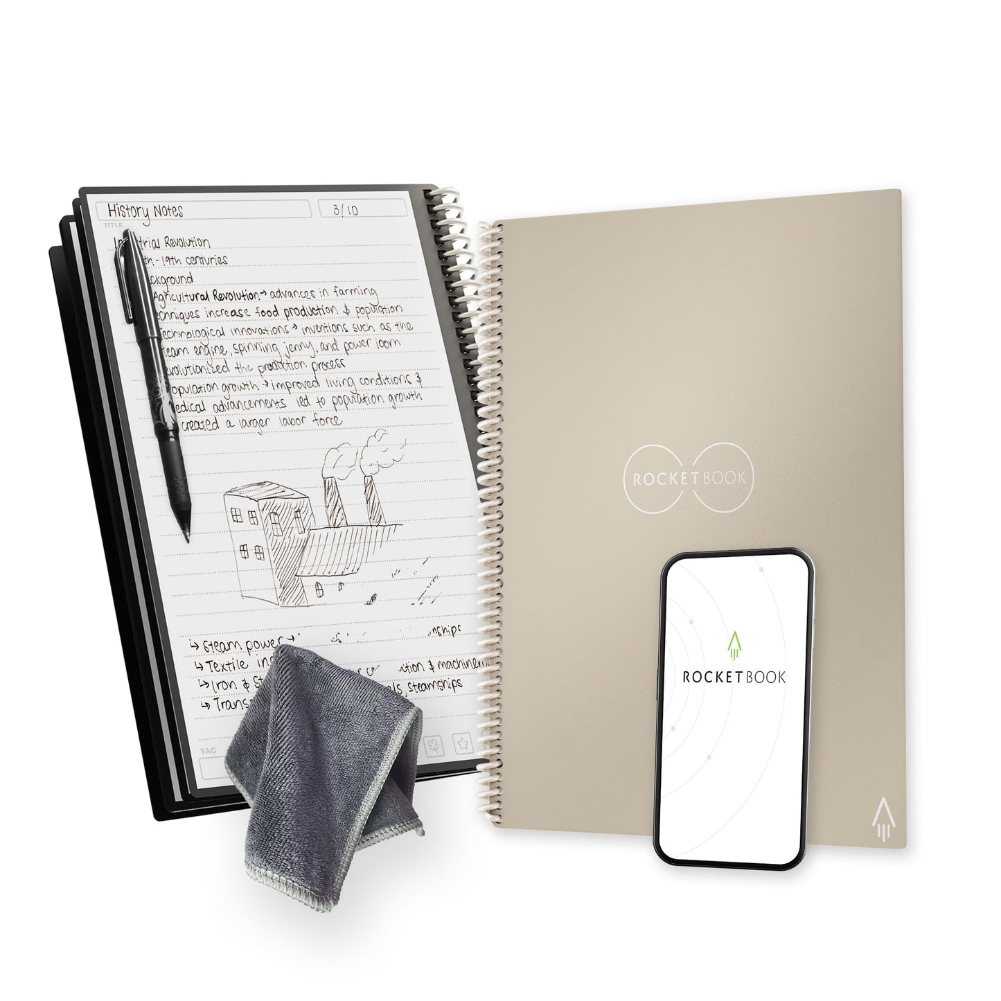 Rocketbook Core Reusable Spiral Notebook, Letter Size 8.5x11, Red - Lined Pages, App-Connected, Erasable, Durable Cover, Ideal for School, Work, and Creative Projects