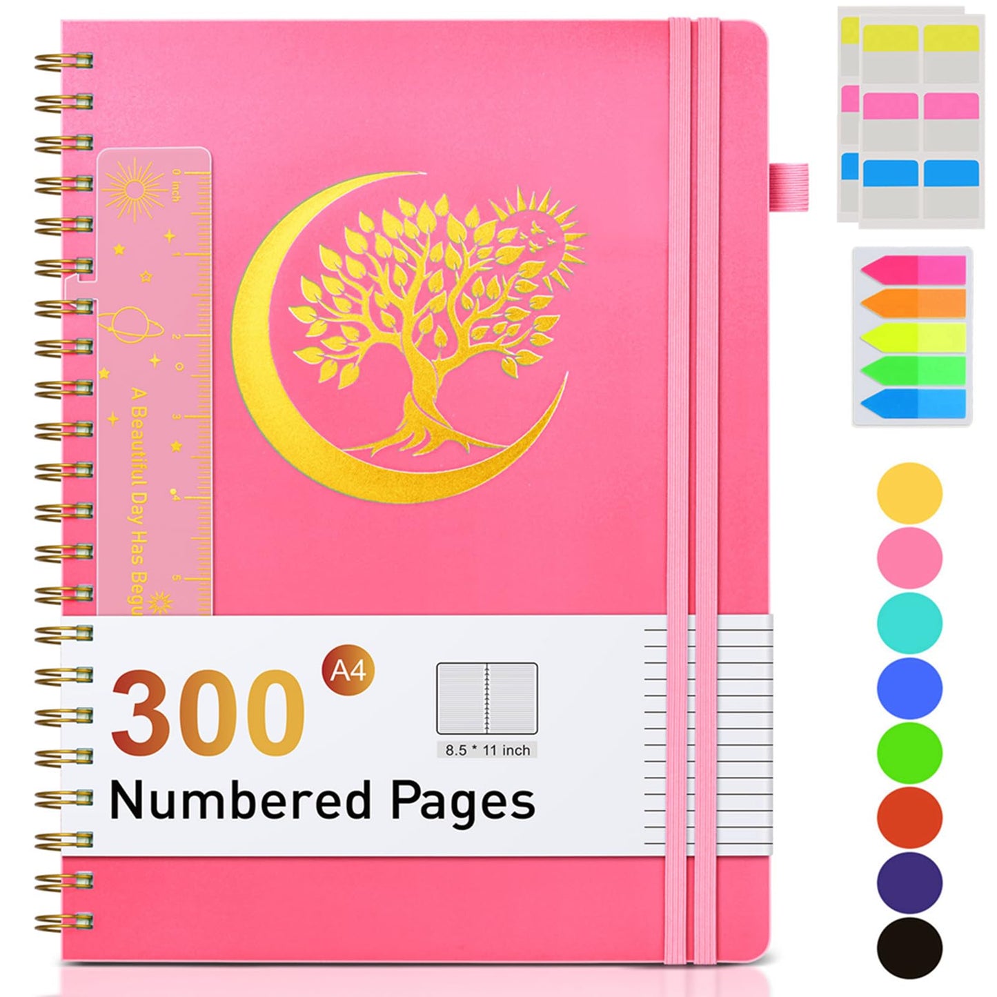 Spiral Notebook Journal 5.8" x 8.4",300 Numbered College Ruled Pages,100 GSM Lined Paper,Plastic Hardcover,Large Spiral Bound Journal for Women Men,A4 Notebooks for School Work Writing Business