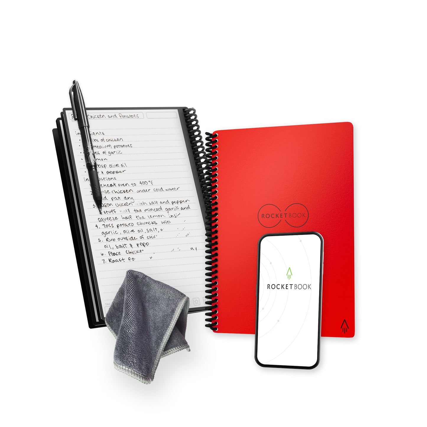 Rocketbook Core Reusable Spiral Notebook, Letter Size 8.5x11, Red - Lined Pages, App-Connected, Erasable, Durable Cover, Ideal for School, Work, and Creative Projects
