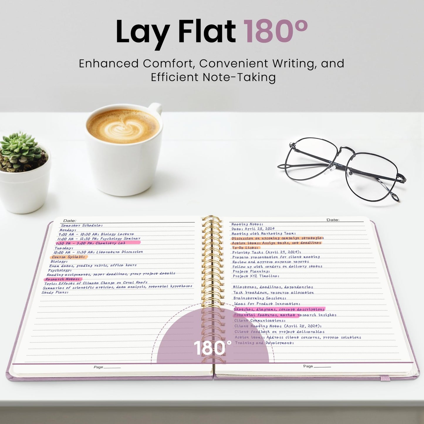 Lined Spiral Journal Notebook for Women, A5 College Ruled Journals for Writing, Hardcover Notebooks for Work, Note taking and Office School Supplies,140 Pages - Purple