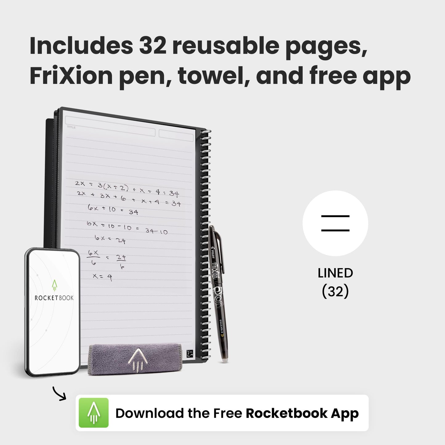 Rocketbook Core Reusable Spiral Notebook, Letter Size 8.5x11, Red - Lined Pages, App-Connected, Erasable, Durable Cover, Ideal for School, Work, and Creative Projects