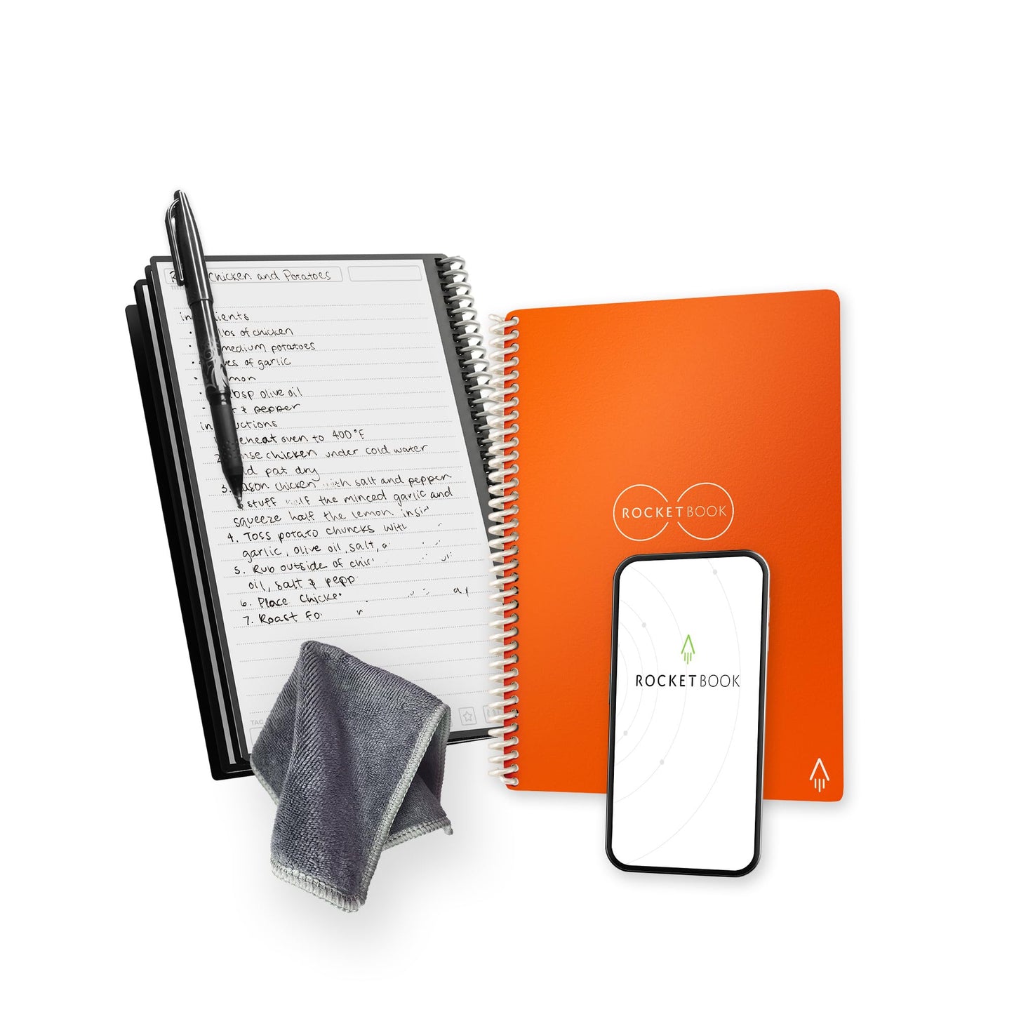 Rocketbook Core Reusable Spiral Notebook, Letter Size 8.5x11, Red - Lined Pages, App-Connected, Erasable, Durable Cover, Ideal for School, Work, and Creative Projects