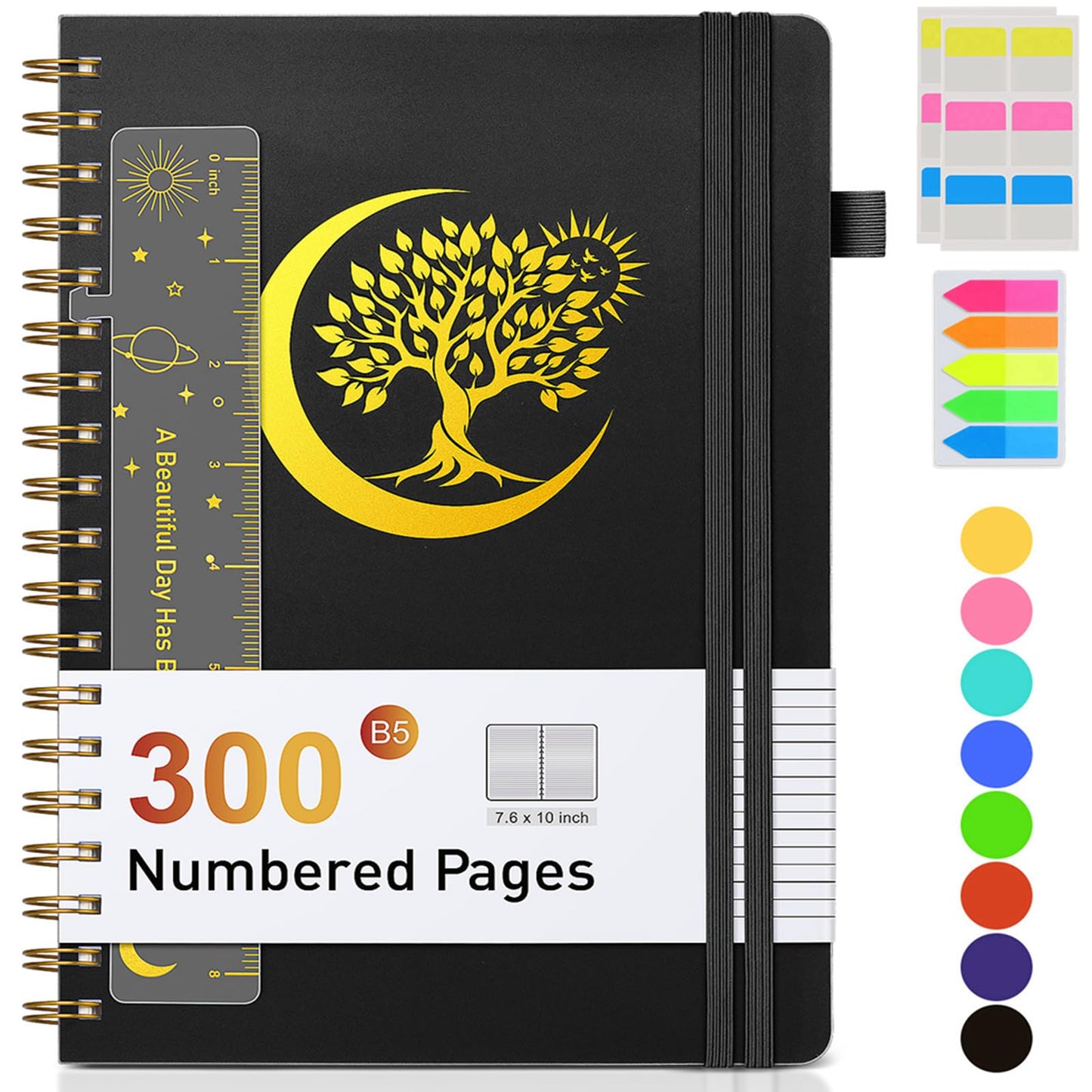 Spiral Notebook Journal 5.8" x 8.4",300 Numbered College Ruled Pages,100 GSM Lined Paper,Plastic Hardcover,Large Spiral Bound Journal for Women Men,A4 Notebooks for School Work Writing Business