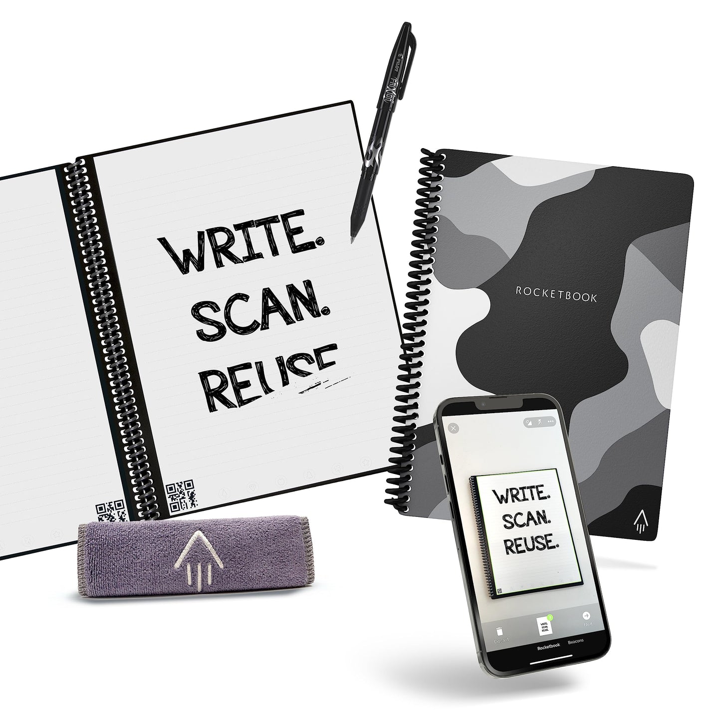 Rocketbook Core Reusable Spiral Notebook, Letter Size 8.5x11, Red - Lined Pages, App-Connected, Erasable, Durable Cover, Ideal for School, Work, and Creative Projects