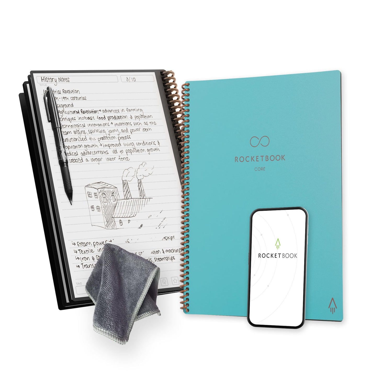 Rocketbook Core Reusable Spiral Notebook, Letter Size 8.5x11, Red - Lined Pages, App-Connected, Erasable, Durable Cover, Ideal for School, Work, and Creative Projects