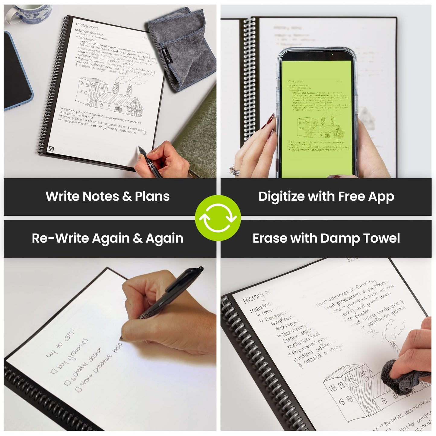 Rocketbook Core Reusable Spiral Notebook, Letter Size 8.5x11, Red - Lined Pages, App-Connected, Erasable, Durable Cover, Ideal for School, Work, and Creative Projects