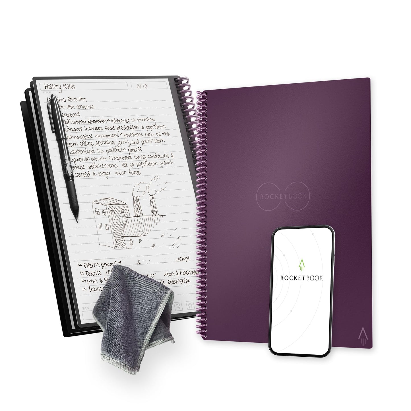 Rocketbook Core Reusable Spiral Notebook, Letter Size 8.5x11, Red - Lined Pages, App-Connected, Erasable, Durable Cover, Ideal for School, Work, and Creative Projects