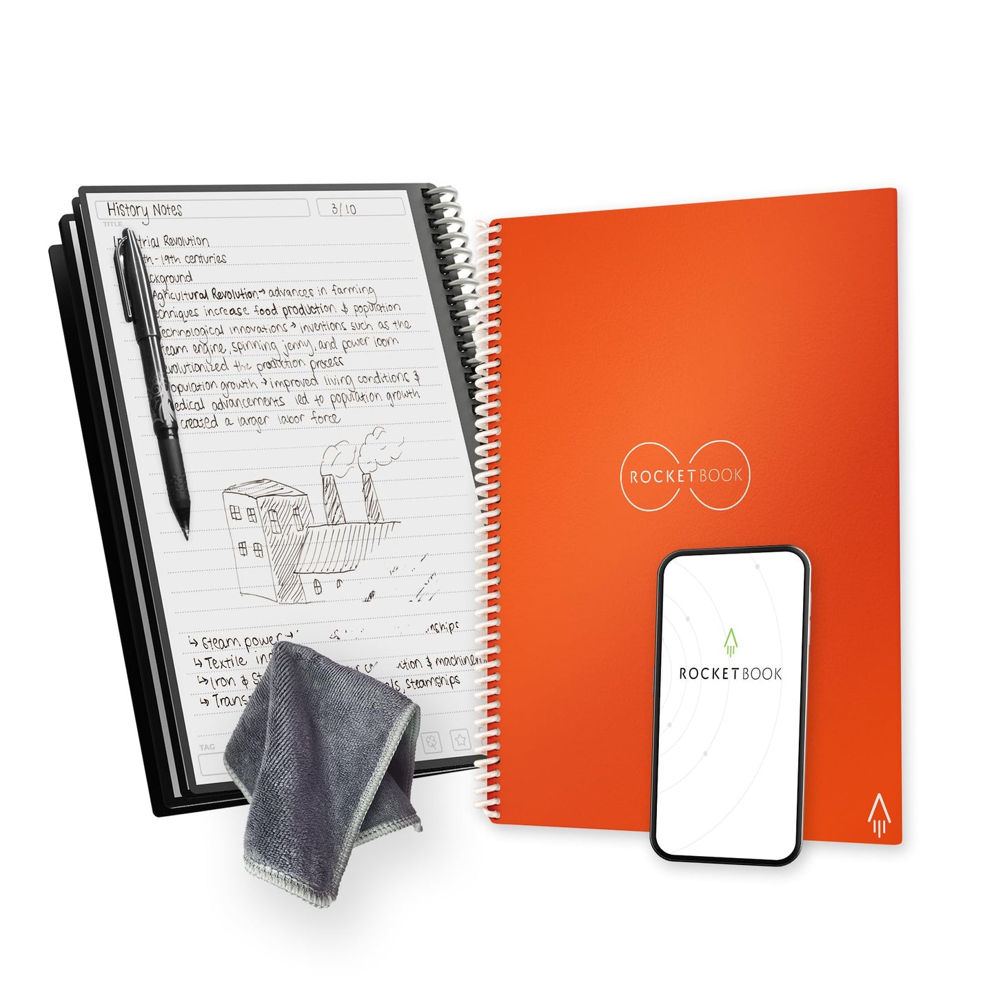Rocketbook Core Reusable Spiral Notebook, Letter Size 8.5x11, Red - Lined Pages, App-Connected, Erasable, Durable Cover, Ideal for School, Work, and Creative Projects