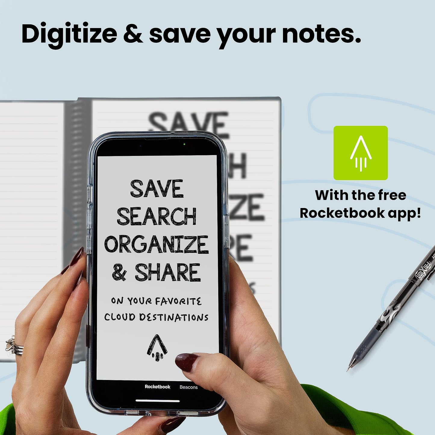 Rocketbook Core Reusable Spiral Notebook, Letter Size 8.5x11, Red - Lined Pages, App-Connected, Erasable, Durable Cover, Ideal for School, Work, and Creative Projects