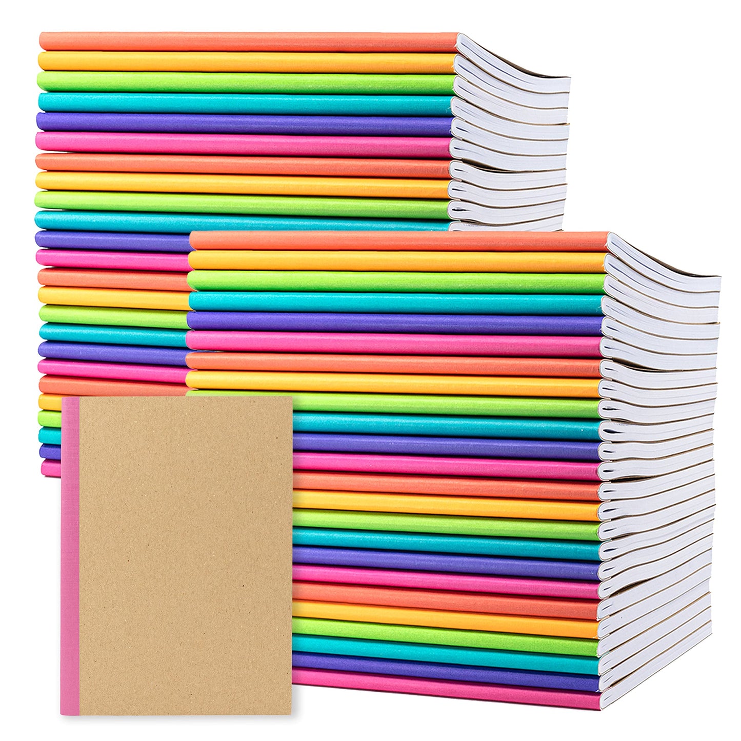 PAPERAGE 48-Pack Composition Notebook Journals, 120 Pages, Kraft Cover with Jewel Tone Spines, College Ruled Lined Paper, Small Size (8 in x 5.75 in) – For Home, Office or School Supplies