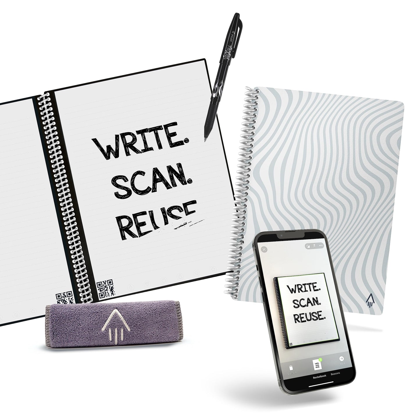 Rocketbook Core Reusable Spiral Notebook, Letter Size 8.5x11, Red - Lined Pages, App-Connected, Erasable, Durable Cover, Ideal for School, Work, and Creative Projects