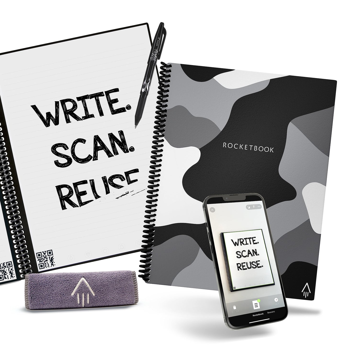 Rocketbook Core Reusable Spiral Notebook, Letter Size 8.5x11, Red - Lined Pages, App-Connected, Erasable, Durable Cover, Ideal for School, Work, and Creative Projects