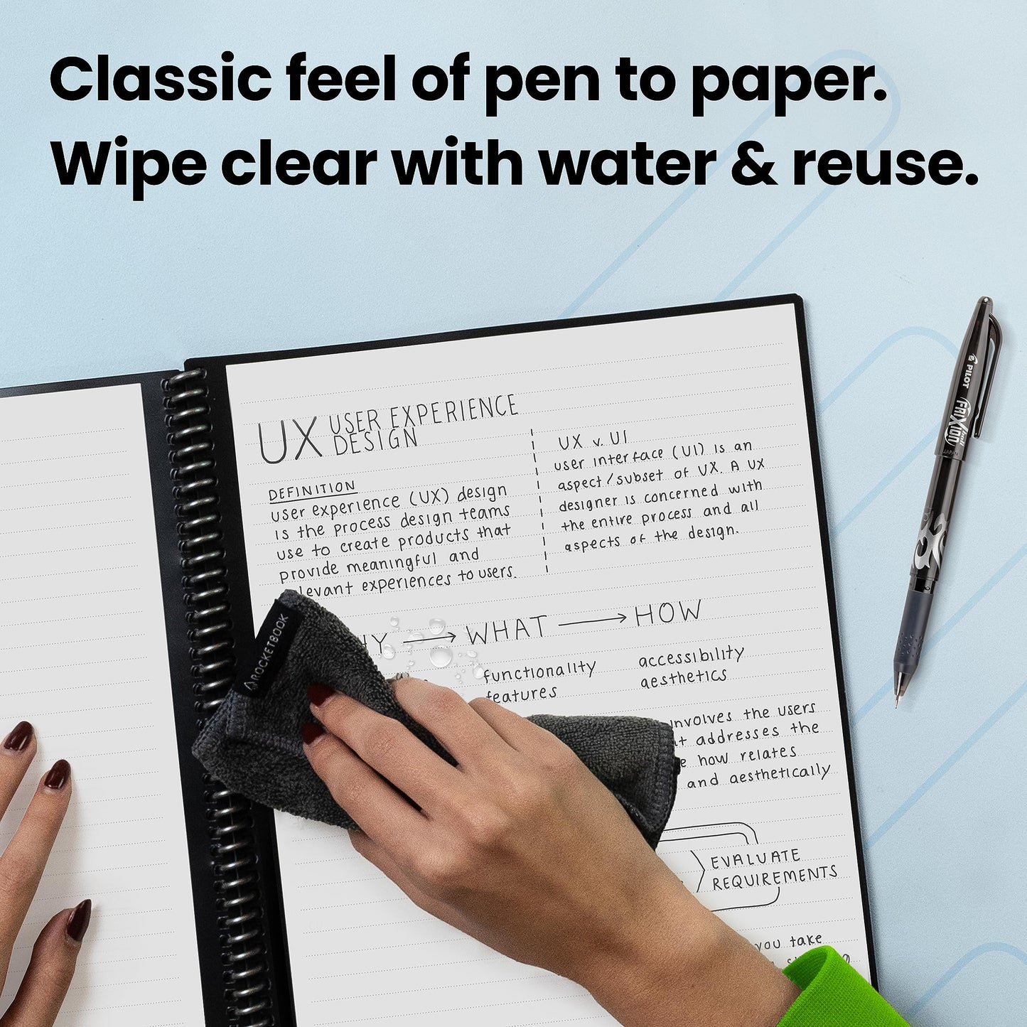 Rocketbook Core Reusable Spiral Notebook, Letter Size 8.5x11, Red - Lined Pages, App-Connected, Erasable, Durable Cover, Ideal for School, Work, and Creative Projects