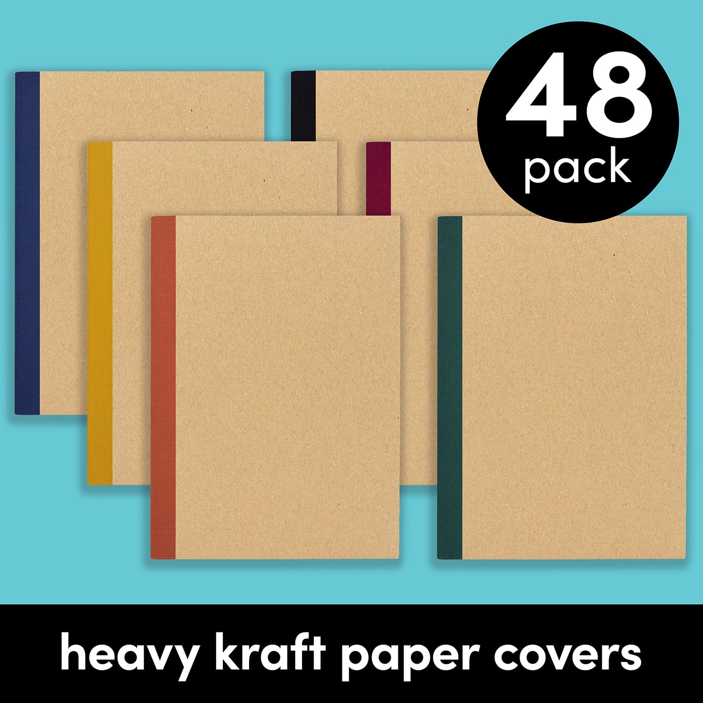 PAPERAGE 48-Pack Composition Notebook Journals, 120 Pages, Kraft Cover with Jewel Tone Spines, College Ruled Lined Paper, Small Size (8 in x 5.75 in) – For Home, Office or School Supplies