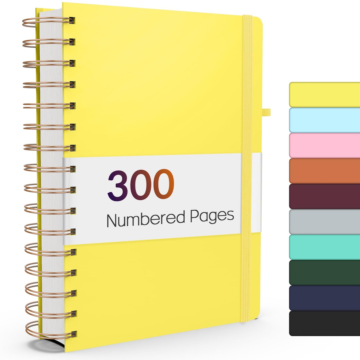 Forvencer Lined Spiral Journal Notebook with 300 Numbered Pages, B5 College Ruled Thick Journals for Writing with 100GSM Paper, Hardcover Notebooks with Contents for Work, School, Women, Men, Black