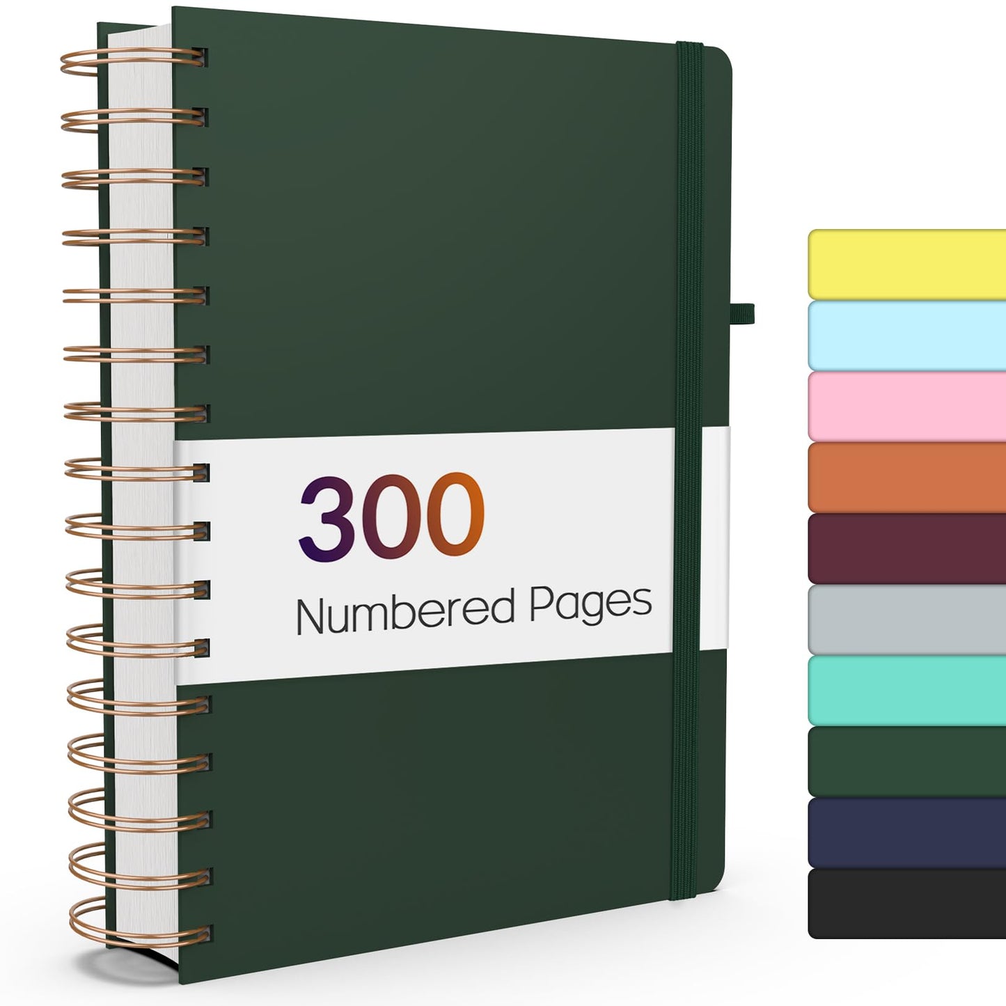 Forvencer Lined Spiral Journal Notebook with 300 Numbered Pages, B5 College Ruled Thick Journals for Writing with 100GSM Paper, Hardcover Notebooks with Contents for Work, School, Women, Men, Black
