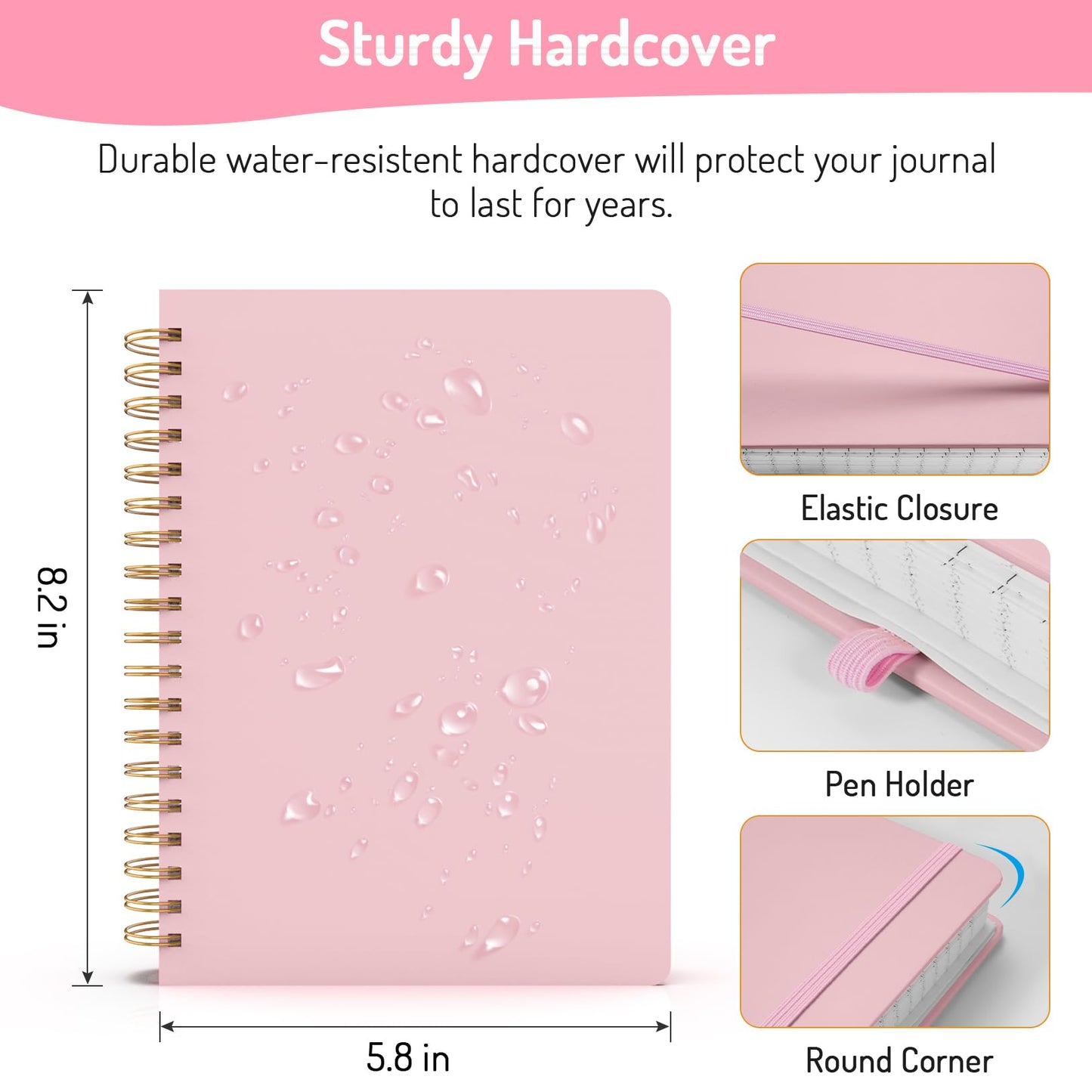 Forvencer Lined Spiral Journal Notebook with 300 Numbered Pages, B5 College Ruled Thick Journals for Writing with 100GSM Paper, Hardcover Notebooks with Contents for Work, School, Women, Men, Black