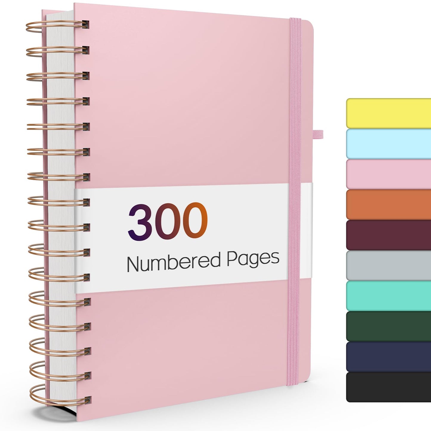 Forvencer Lined Spiral Journal Notebook with 300 Numbered Pages, B5 College Ruled Thick Journals for Writing with 100GSM Paper, Hardcover Notebooks with Contents for Work, School, Women, Men, Black