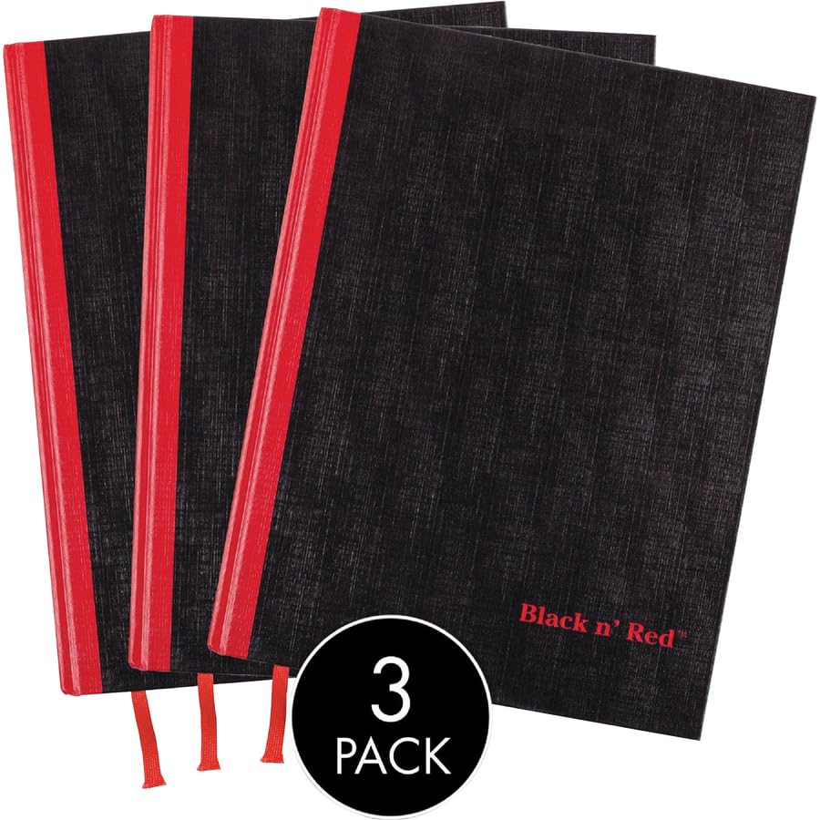 Black n' Red Notebooks, Business Journals, 3 Pack, 11-3/4" x 8-1/4", 96 Sheets, Ruled, Optik Paper, Hardcover, Casebound, Black (400123487)