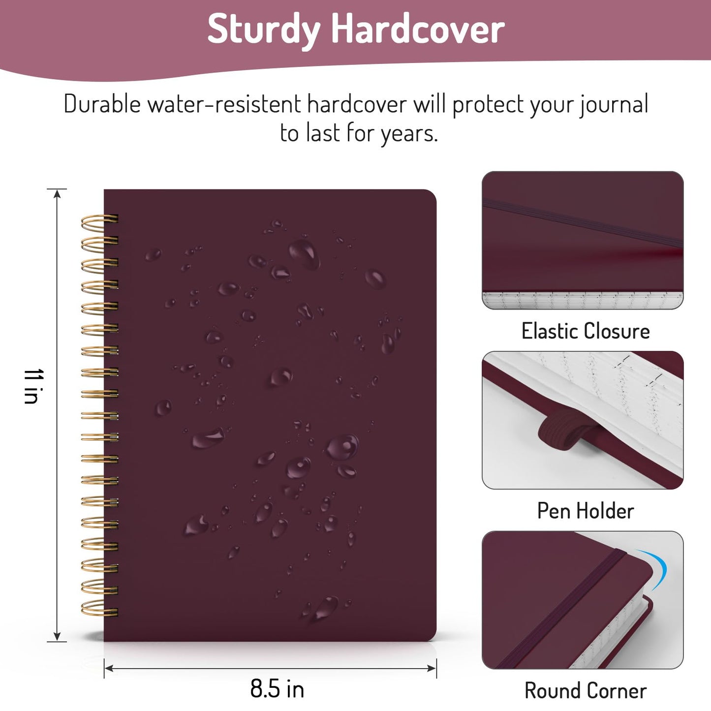 Forvencer Lined Spiral Journal Notebook with 300 Numbered Pages, B5 College Ruled Thick Journals for Writing with 100GSM Paper, Hardcover Notebooks with Contents for Work, School, Women, Men, Black