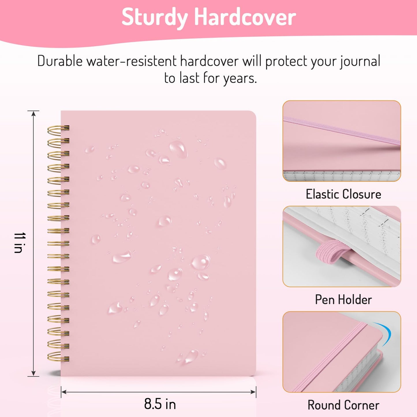 Forvencer Lined Spiral Journal Notebook with 300 Numbered Pages, B5 College Ruled Thick Journals for Writing with 100GSM Paper, Hardcover Notebooks with Contents for Work, School, Women, Men, Black