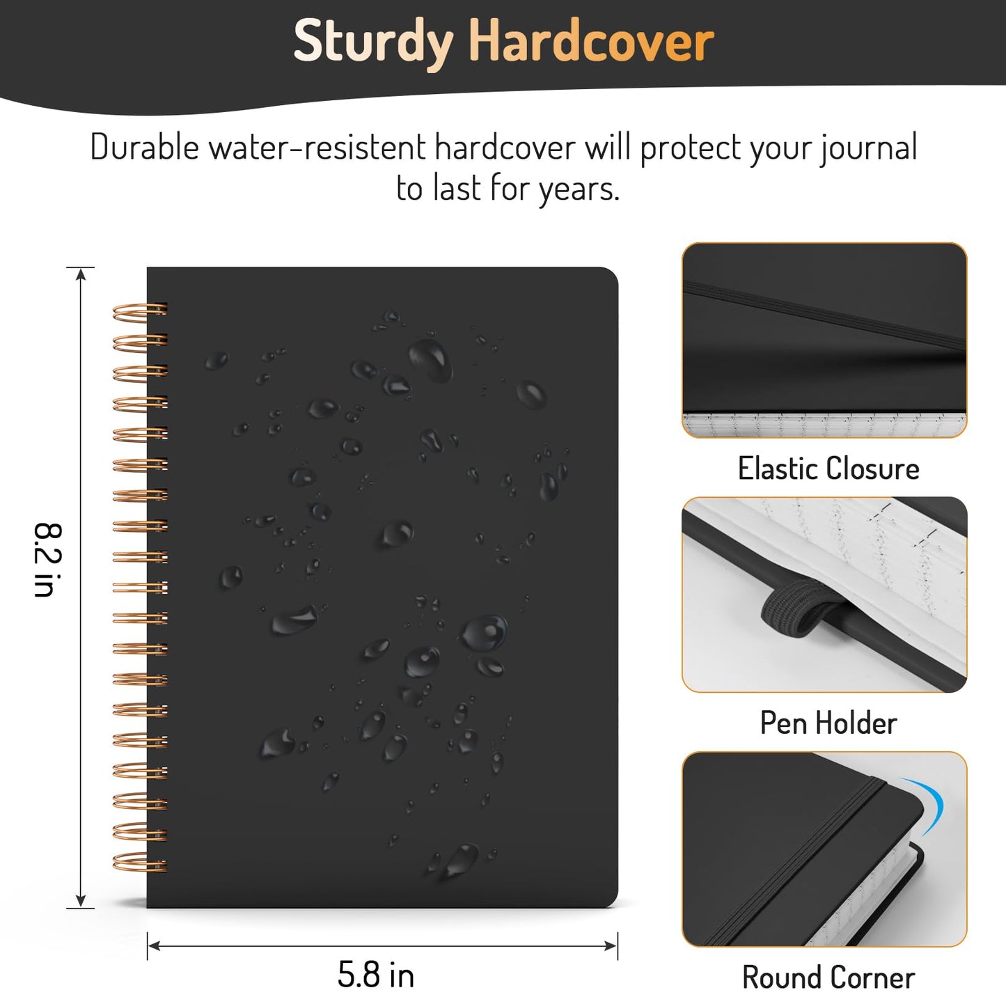 Forvencer Lined Spiral Journal Notebook with 300 Numbered Pages, B5 College Ruled Thick Journals for Writing with 100GSM Paper, Hardcover Notebooks with Contents for Work, School, Women, Men, Black