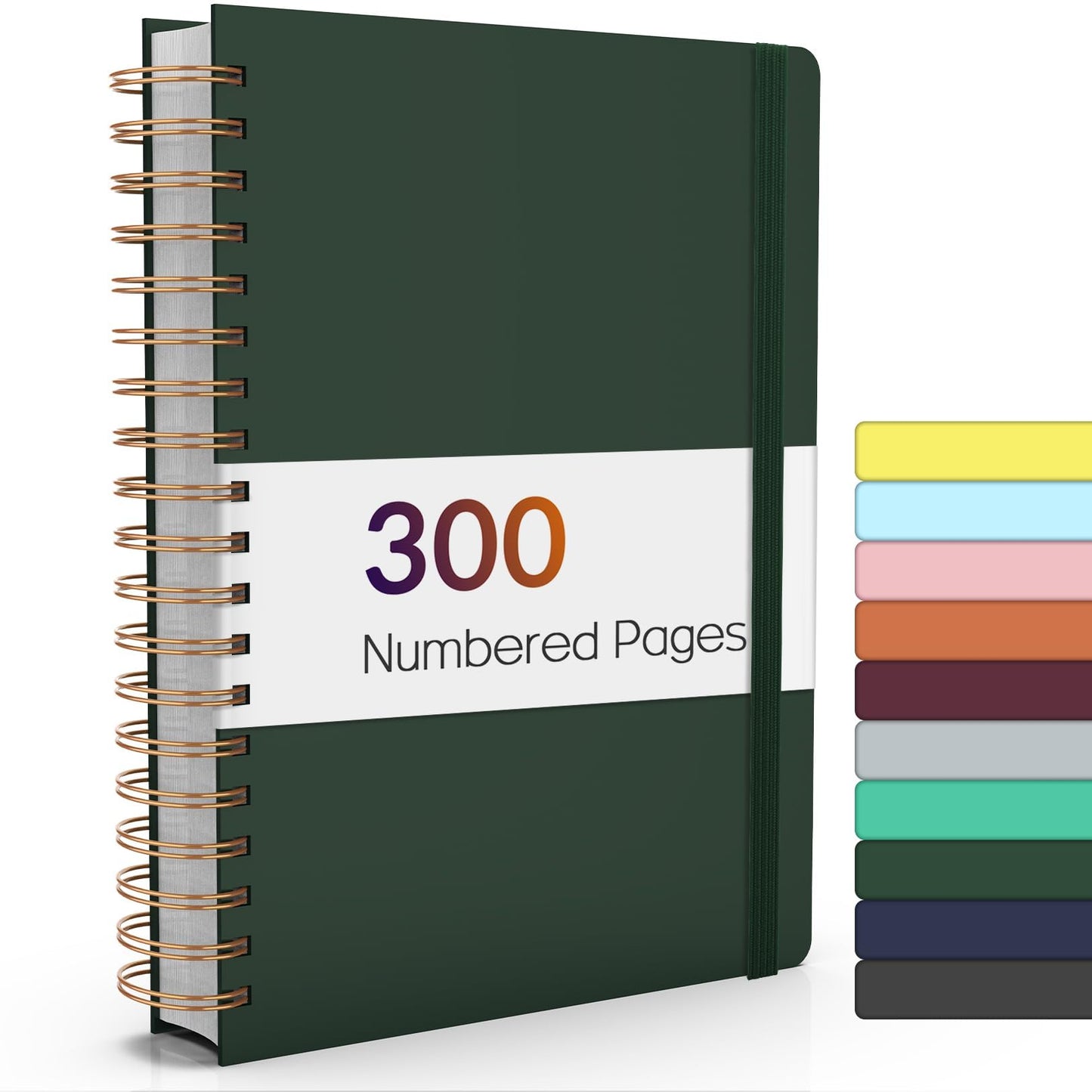 Forvencer Lined Spiral Journal Notebook with 300 Numbered Pages, B5 College Ruled Thick Journals for Writing with 100GSM Paper, Hardcover Notebooks with Contents for Work, School, Women, Men, Black