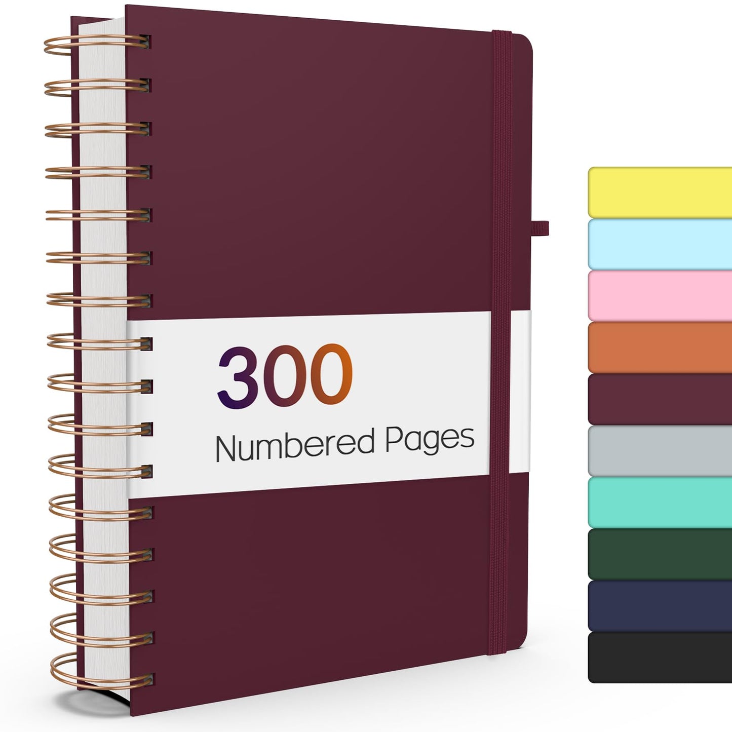 Forvencer Lined Spiral Journal Notebook with 300 Numbered Pages, B5 College Ruled Thick Journals for Writing with 100GSM Paper, Hardcover Notebooks with Contents for Work, School, Women, Men, Black