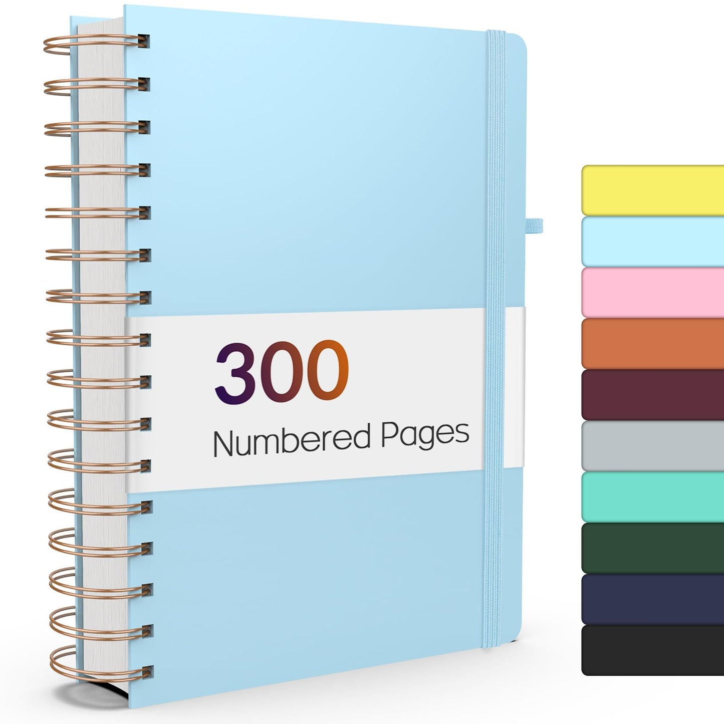 Forvencer Lined Spiral Journal Notebook with 300 Numbered Pages, B5 College Ruled Thick Journals for Writing with 100GSM Paper, Hardcover Notebooks with Contents for Work, School, Women, Men, Black