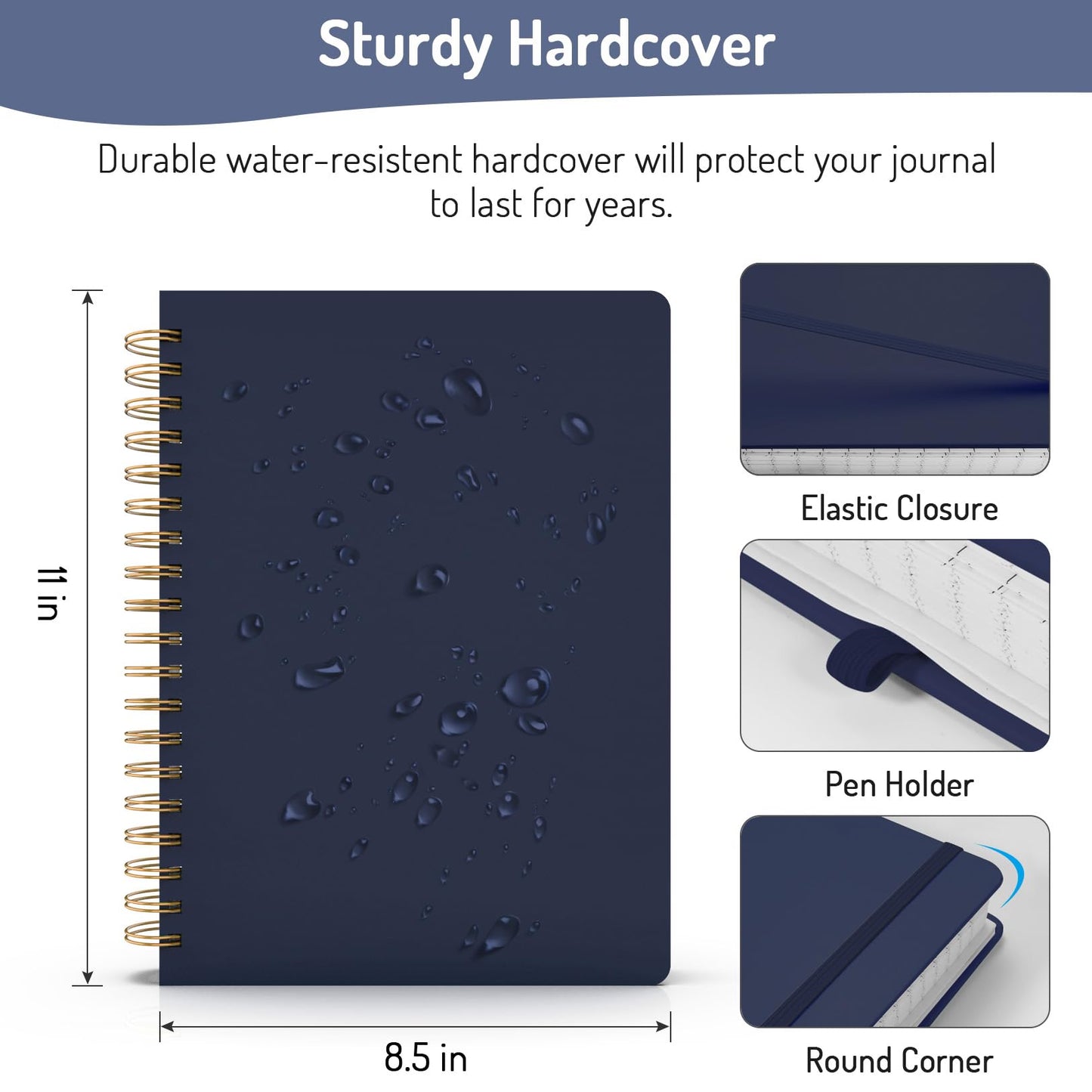 Forvencer Lined Spiral Journal Notebook with 300 Numbered Pages, B5 College Ruled Thick Journals for Writing with 100GSM Paper, Hardcover Notebooks with Contents for Work, School, Women, Men, Black