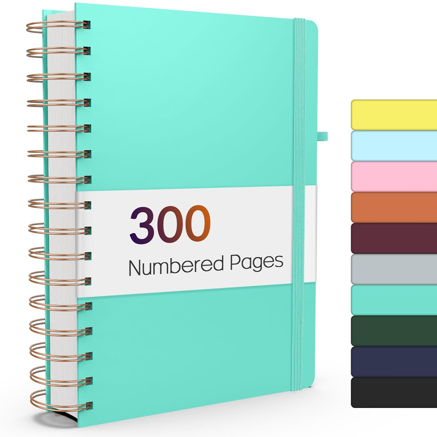 Forvencer Lined Spiral Journal Notebook with 300 Numbered Pages, B5 College Ruled Thick Journals for Writing with 100GSM Paper, Hardcover Notebooks with Contents for Work, School, Women, Men, Black