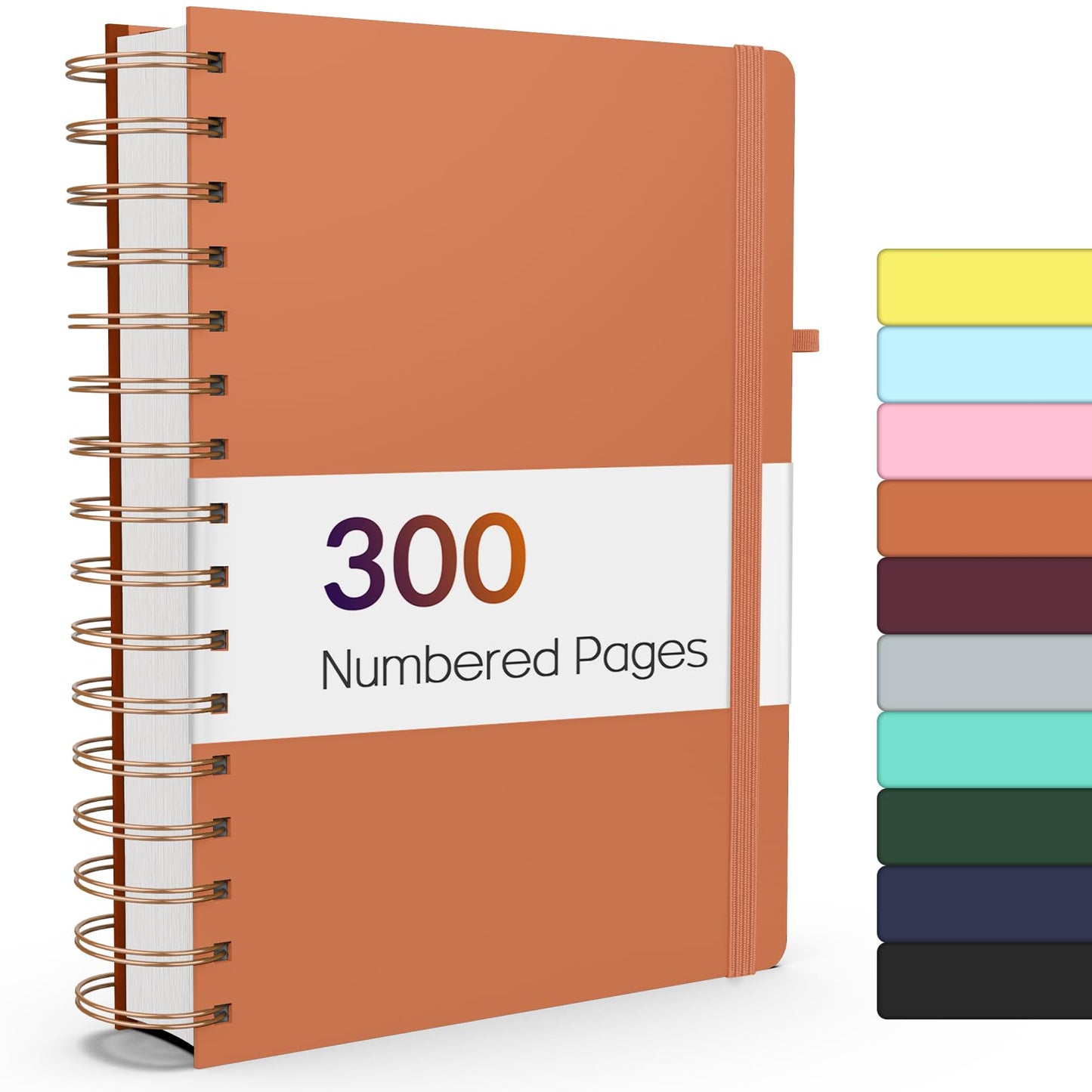 Forvencer Lined Spiral Journal Notebook with 300 Numbered Pages, B5 College Ruled Thick Journals for Writing with 100GSM Paper, Hardcover Notebooks with Contents for Work, School, Women, Men, Black