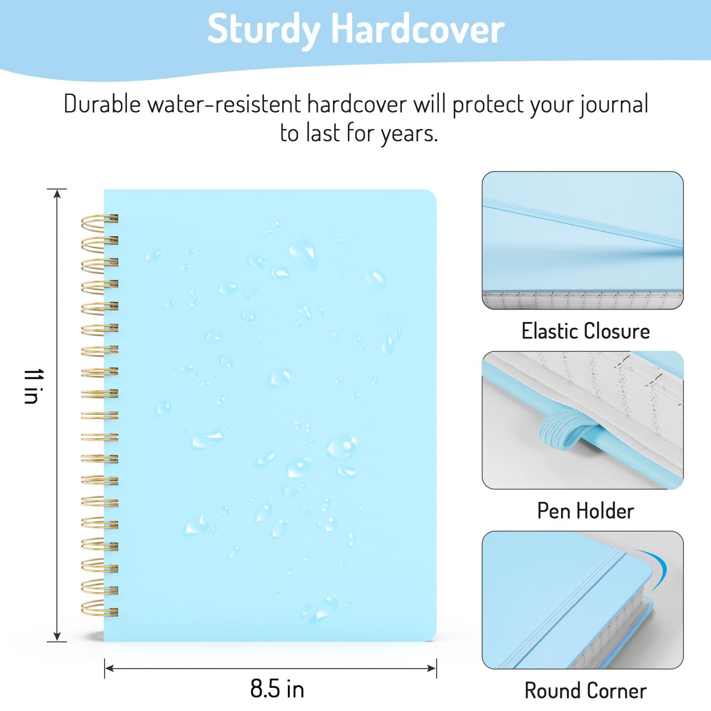 Forvencer Lined Spiral Journal Notebook with 300 Numbered Pages, B5 College Ruled Thick Journals for Writing with 100GSM Paper, Hardcover Notebooks with Contents for Work, School, Women, Men, Black