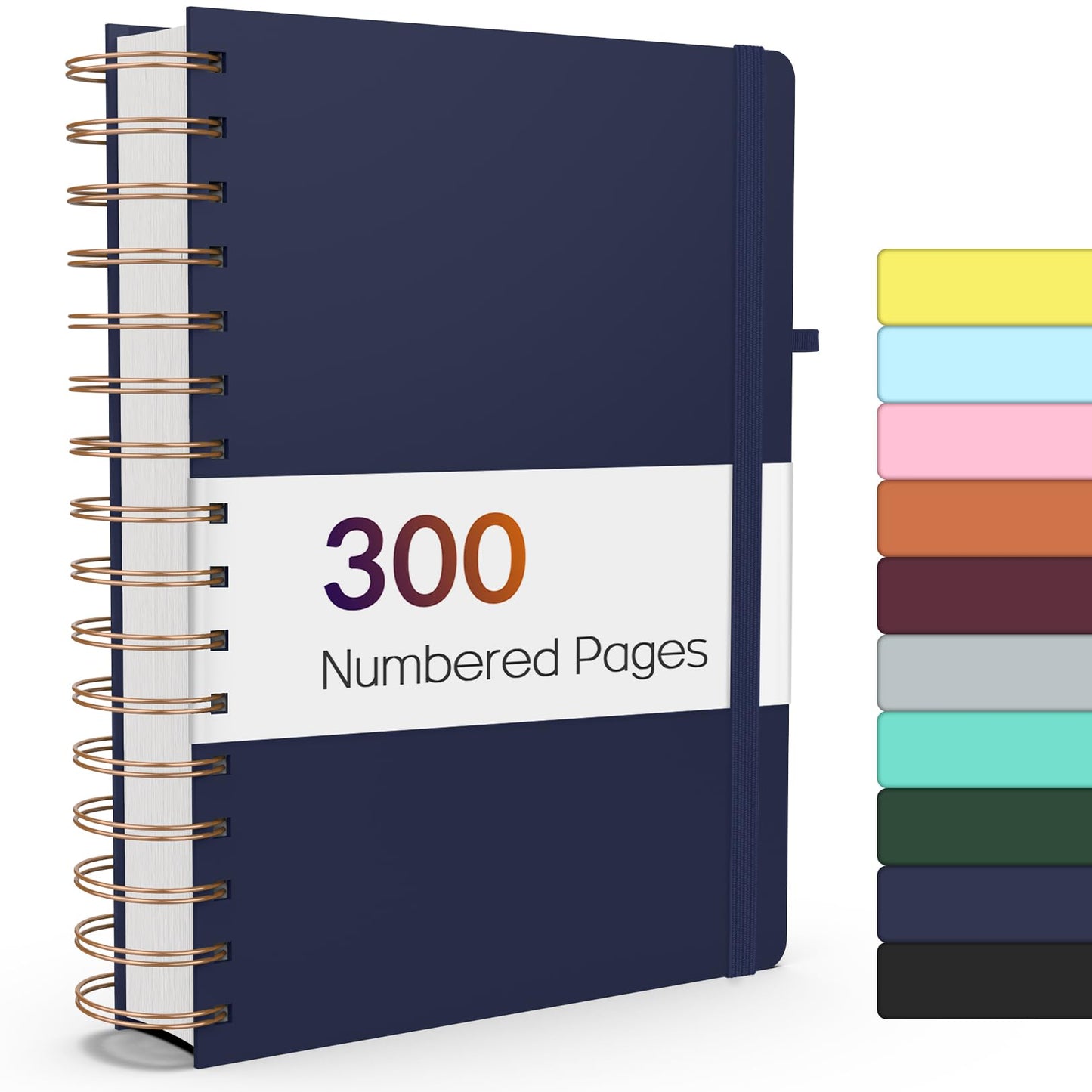 Forvencer Lined Spiral Journal Notebook with 300 Numbered Pages, B5 College Ruled Thick Journals for Writing with 100GSM Paper, Hardcover Notebooks with Contents for Work, School, Women, Men, Black
