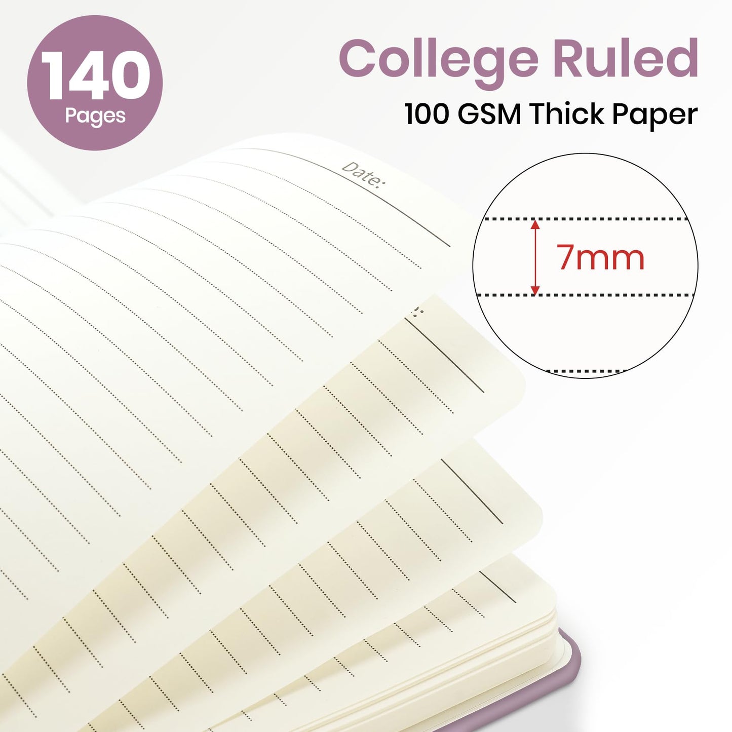 Lined Spiral Journal Notebook for Women, A5 College Ruled Journals for Writing, Hardcover Notebooks for Work, Note taking and Office School Supplies,140 Pages - Purple