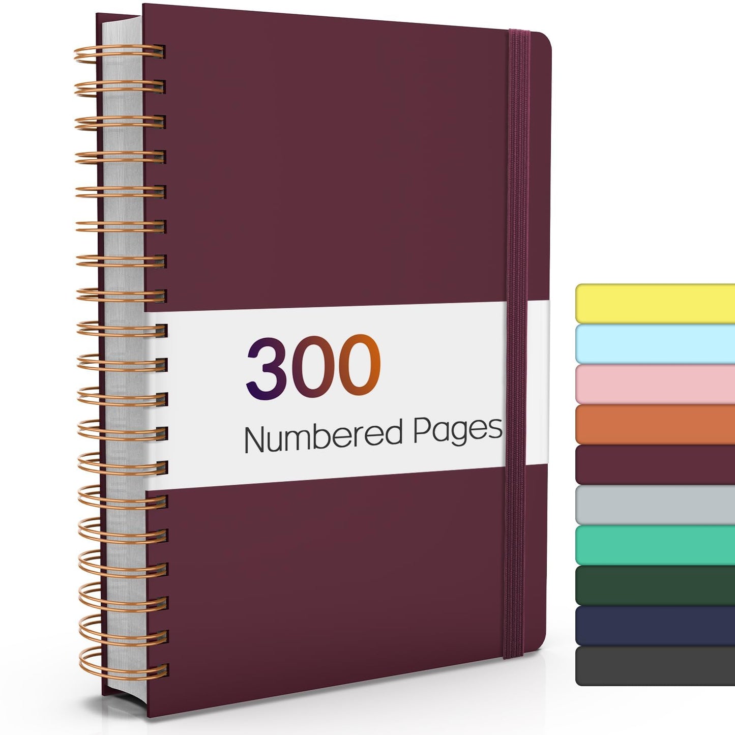Forvencer Lined Spiral Journal Notebook with 300 Numbered Pages, B5 College Ruled Thick Journals for Writing with 100GSM Paper, Hardcover Notebooks with Contents for Work, School, Women, Men, Black
