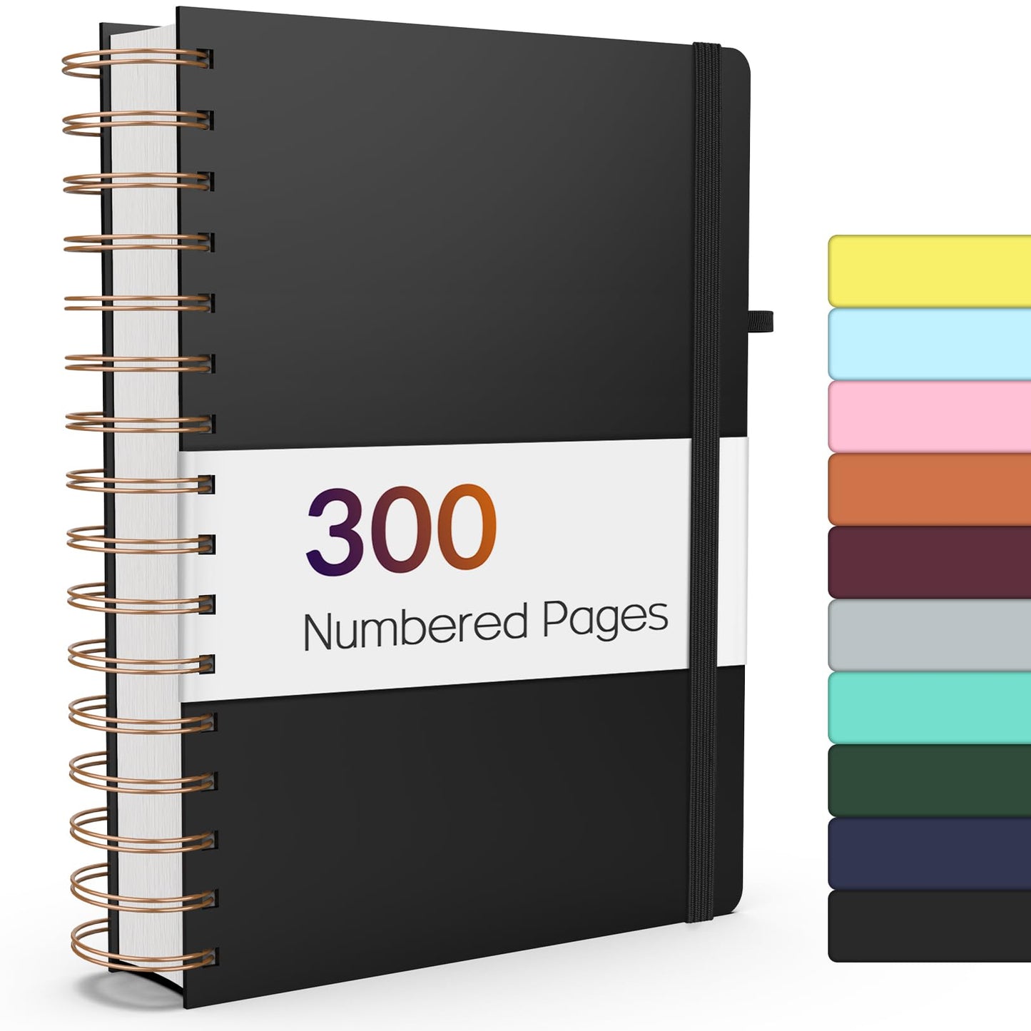 Forvencer Lined Spiral Journal Notebook with 300 Numbered Pages, B5 College Ruled Thick Journals for Writing with 100GSM Paper, Hardcover Notebooks with Contents for Work, School, Women, Men, Black