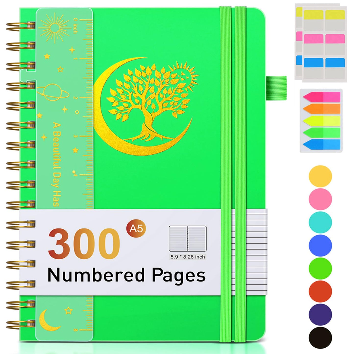 Spiral Notebook Journal 5.8" x 8.4",300 Numbered College Ruled Pages,100 GSM Lined Paper,Plastic Hardcover,Large Spiral Bound Journal for Women Men,A4 Notebooks for School Work Writing Business