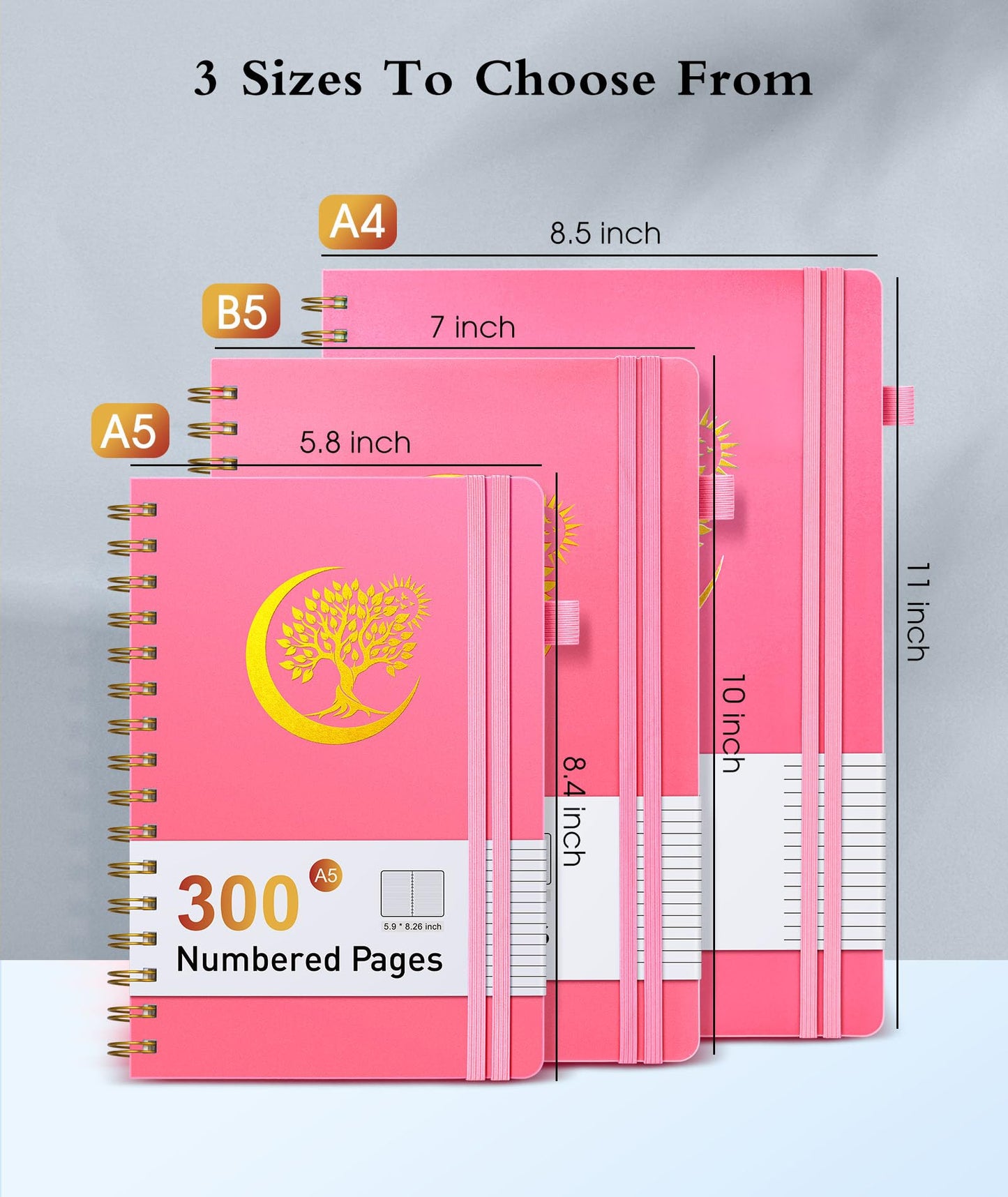 Spiral Notebook Journal 5.8" x 8.4",300 Numbered College Ruled Pages,100 GSM Lined Paper,Plastic Hardcover,Large Spiral Bound Journal for Women Men,A4 Notebooks for School Work Writing Business