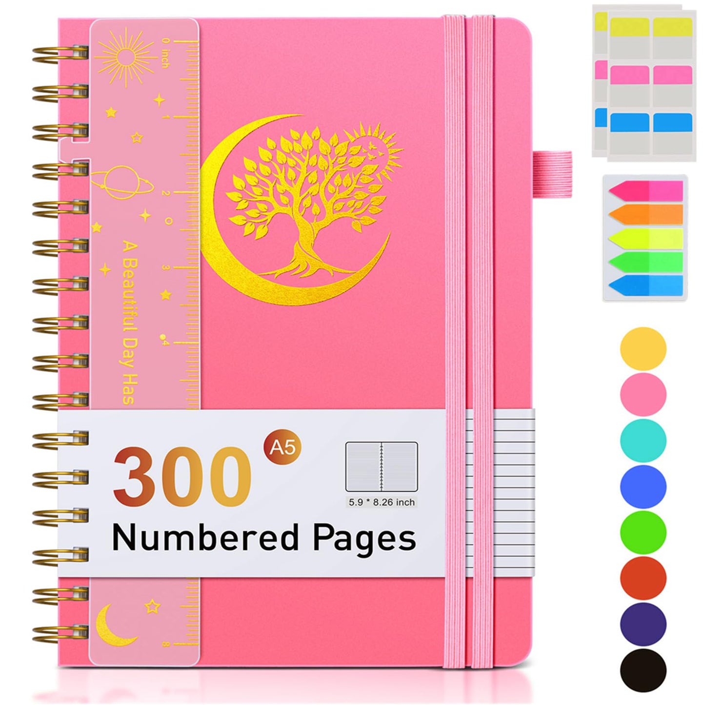 Spiral Notebook Journal 5.8" x 8.4",300 Numbered College Ruled Pages,100 GSM Lined Paper,Plastic Hardcover,Large Spiral Bound Journal for Women Men,A4 Notebooks for School Work Writing Business