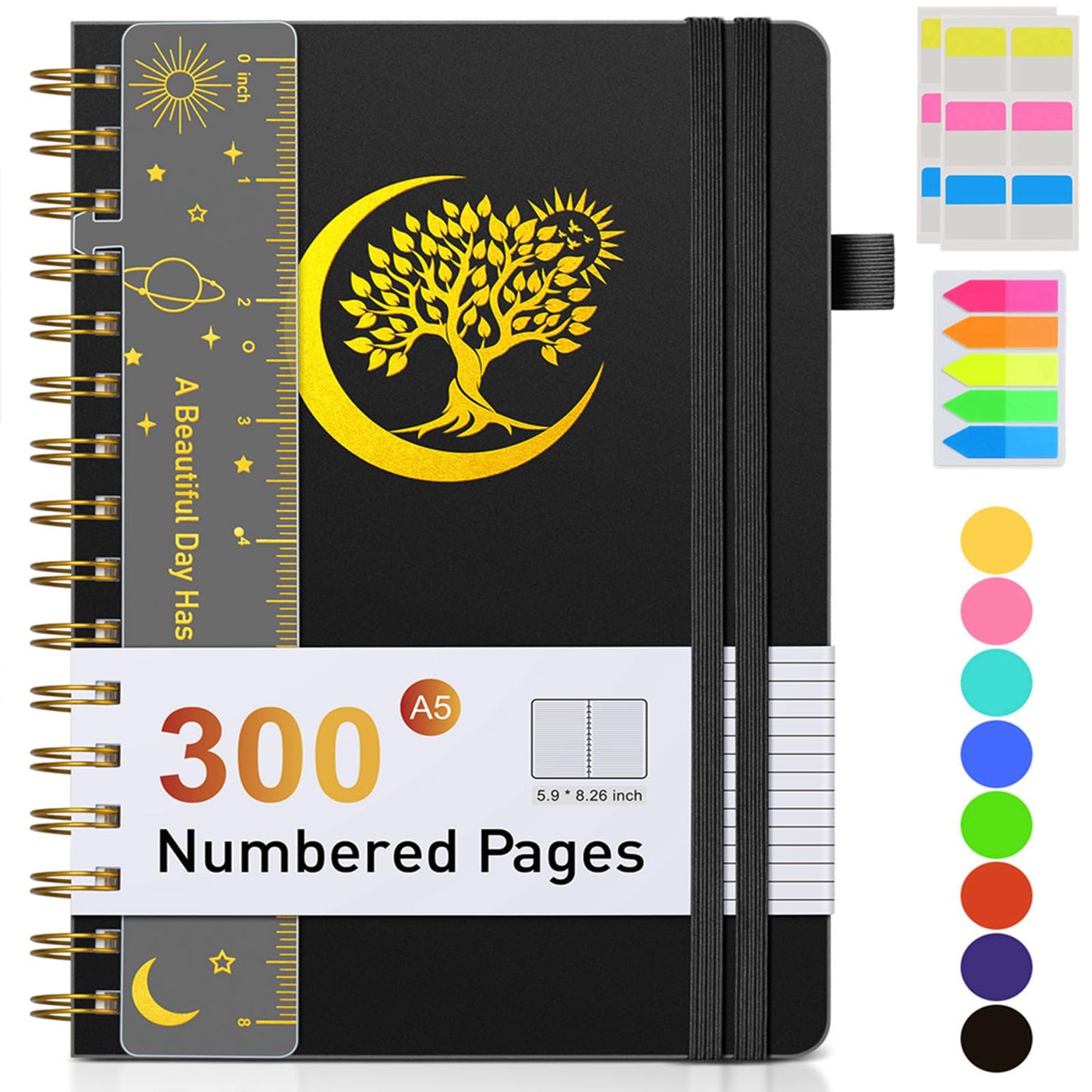 Spiral Notebook Journal 5.8" x 8.4",300 Numbered College Ruled Pages,100 GSM Lined Paper,Plastic Hardcover,Large Spiral Bound Journal for Women Men,A4 Notebooks for School Work Writing Business