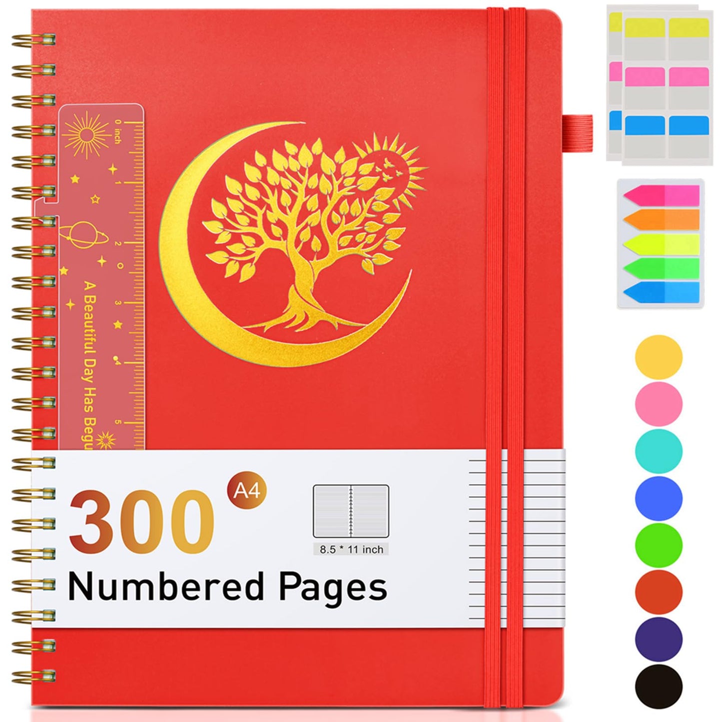 Spiral Notebook Journal 5.8" x 8.4",300 Numbered College Ruled Pages,100 GSM Lined Paper,Plastic Hardcover,Large Spiral Bound Journal for Women Men,A4 Notebooks for School Work Writing Business