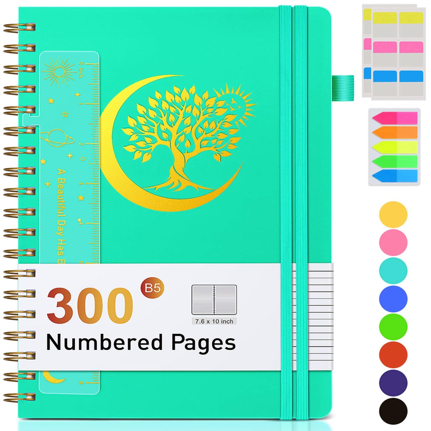 Spiral Notebook Journal 5.8" x 8.4",300 Numbered College Ruled Pages,100 GSM Lined Paper,Plastic Hardcover,Large Spiral Bound Journal for Women Men,A4 Notebooks for School Work Writing Business
