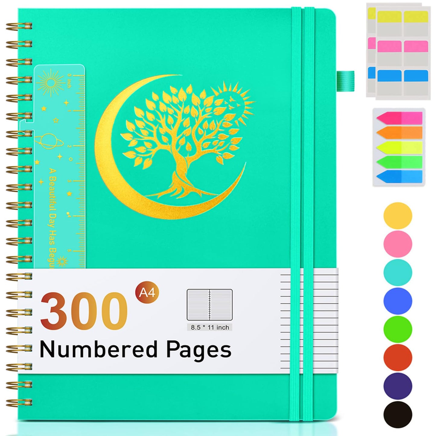 Spiral Notebook Journal 5.8" x 8.4",300 Numbered College Ruled Pages,100 GSM Lined Paper,Plastic Hardcover,Large Spiral Bound Journal for Women Men,A4 Notebooks for School Work Writing Business