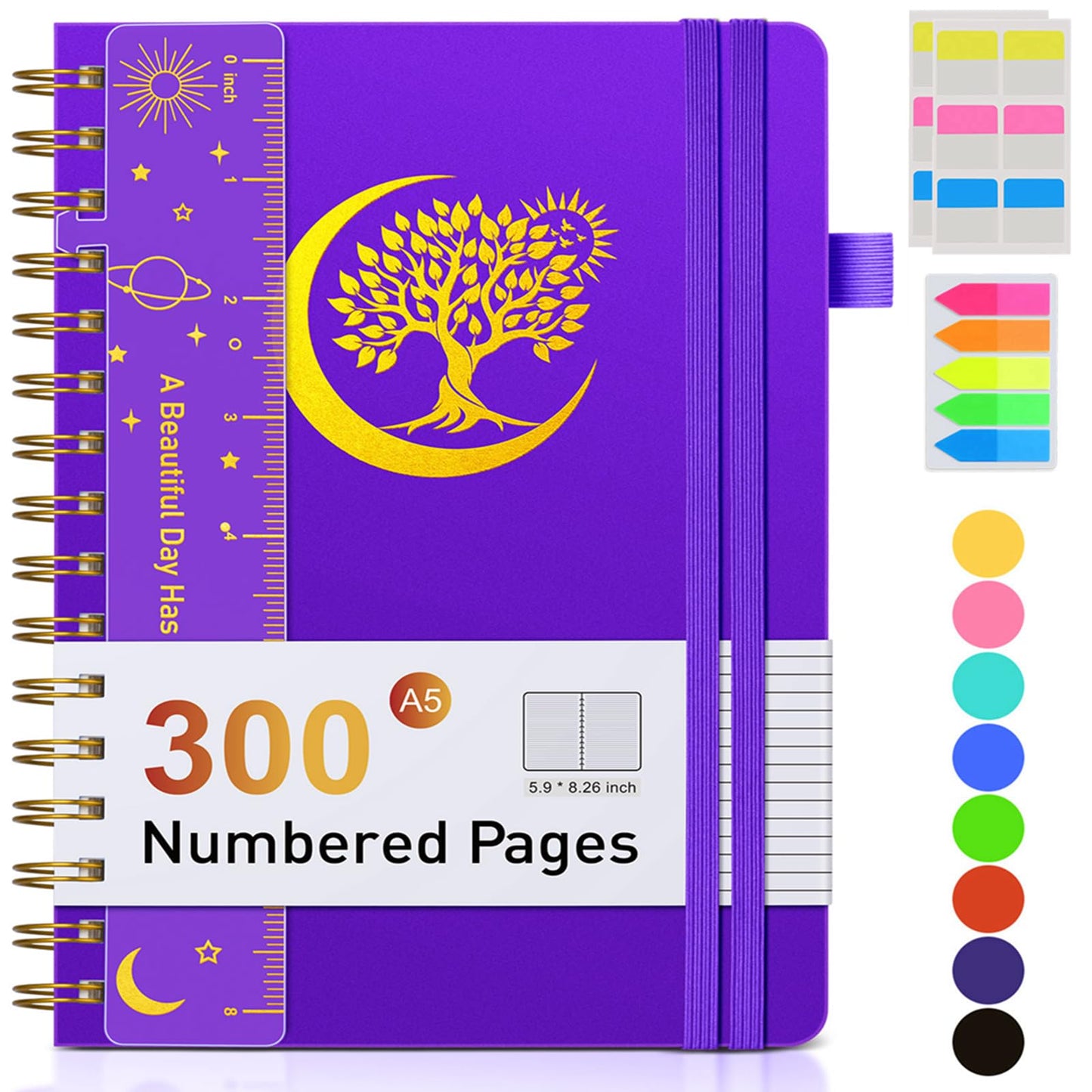 Spiral Notebook Journal 5.8" x 8.4",300 Numbered College Ruled Pages,100 GSM Lined Paper,Plastic Hardcover,Large Spiral Bound Journal for Women Men,A4 Notebooks for School Work Writing Business