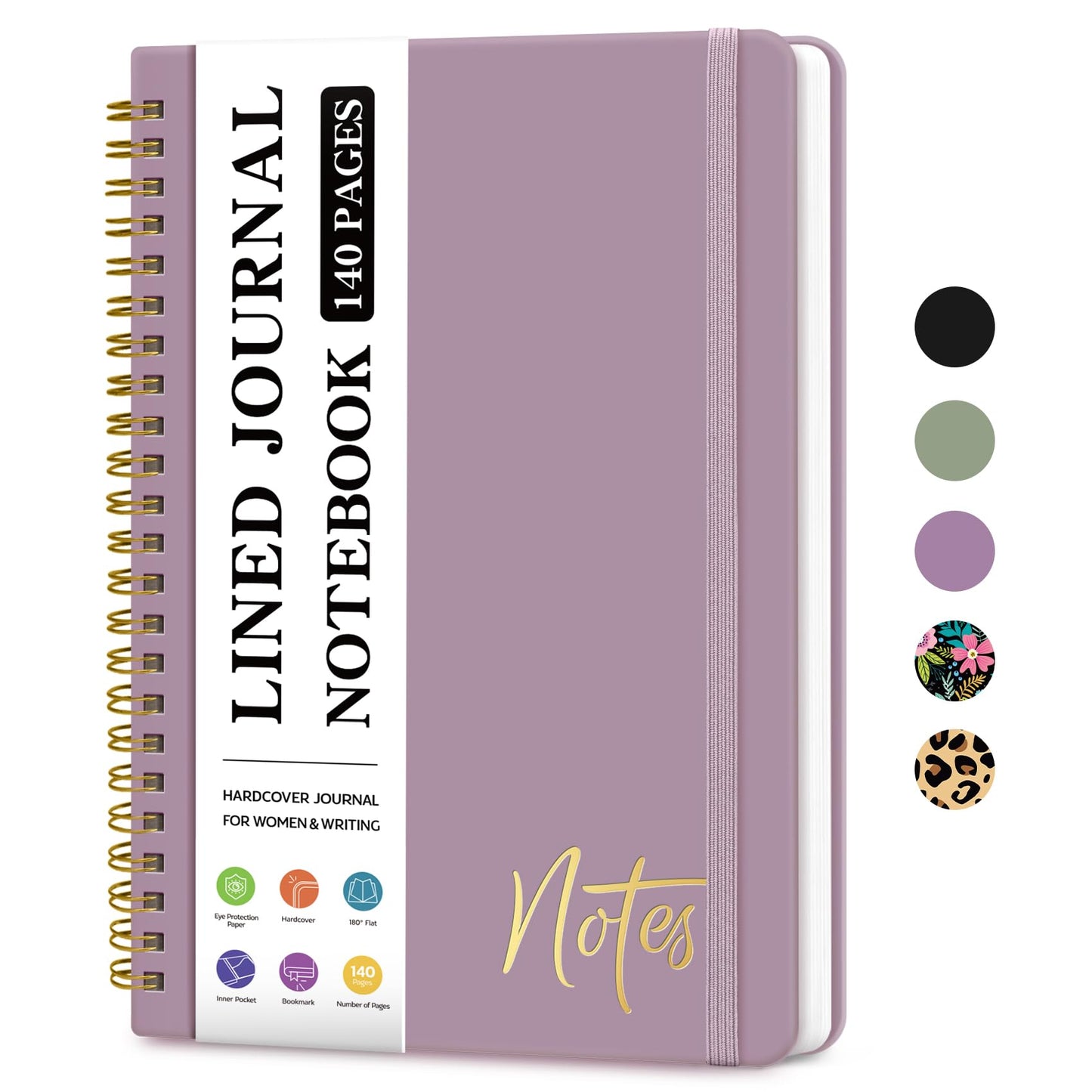 Lined Spiral Journal Notebook for Women, A5 College Ruled Journals for Writing, Hardcover Notebooks for Work, Note taking and Office School Supplies,140 Pages - Purple